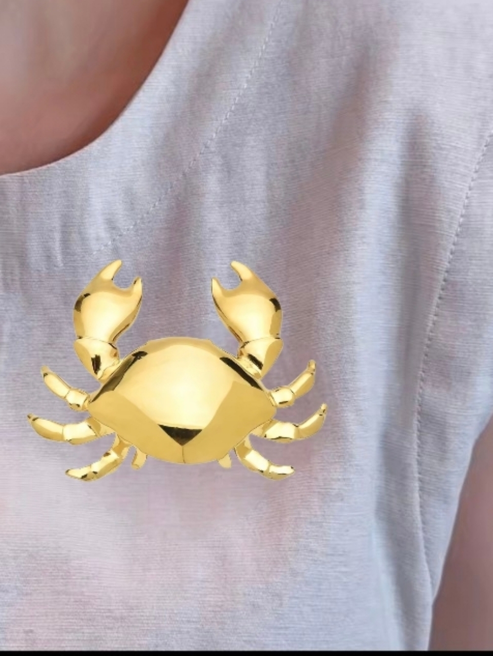 New ZARA Crab Brooch |18k Gold Plated Stainless Steel Nautical Pin • NWOT